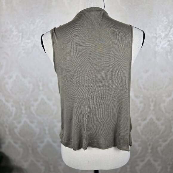 Bar III Size XS Olive Green Lightweight Vest Beaded Open Front Boho Festival - Picture 9 of 12